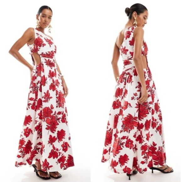 Abercrombie & Fitch Dress XS Maxi Chase One Shoulder Cut Out Floral Slit Boho - Picture 1 of 11